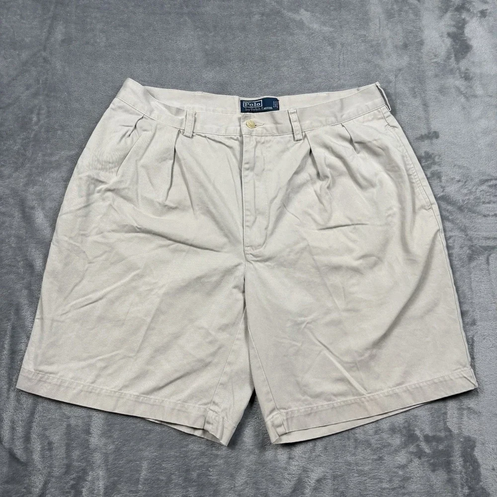 Polo Ralph Lauren Tyler Shorts Mens 36 Khaki Tan Double Pleated Cotton Chino